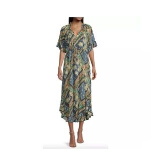 Johnny Was Jules Midi Dress Blue Green Paisley Multi Size Large